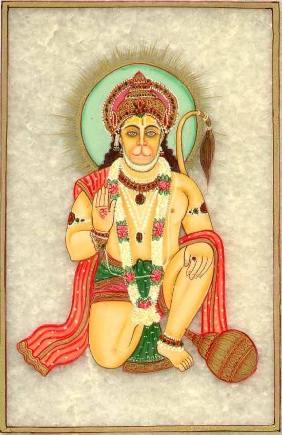 Hanuman kneeling with folded hands and mace